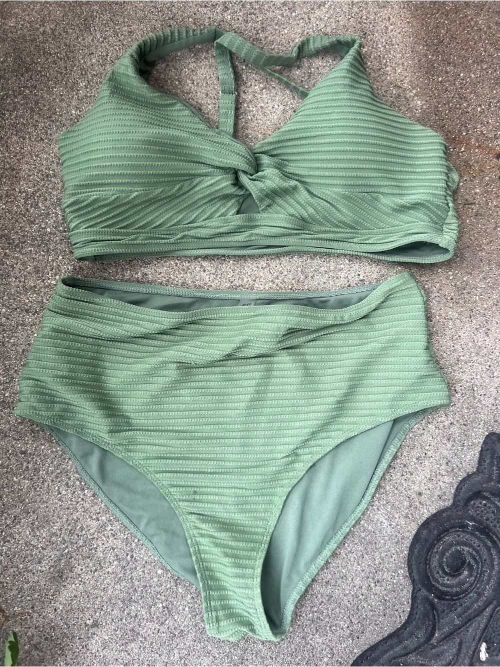 Shecurve XL Textured Knot-Front High-Waisted Bikini Set